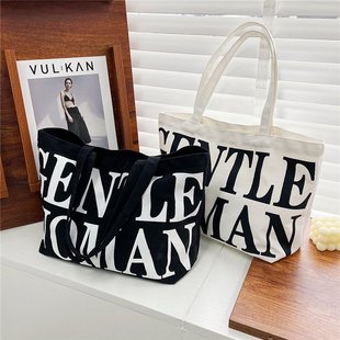 Handbag Women's 2024 Summer New Arrival Trendy Korean Style Simple Canvas Shoulder Bag Large Capacity Tote Bag Letter Large Bag