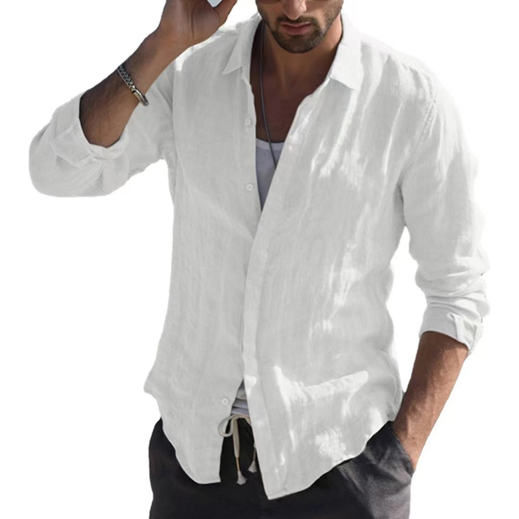 2023 foreign trade Amazon Europe and America pure cotton solid color long sleeve shirt men's youth casual cardigan shirt coat men