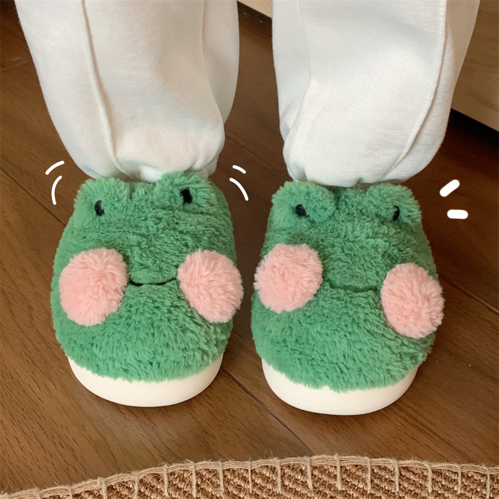 Cute Cartoon Little Frog Baotou Cotton Slippers Winter Casual Home Bedroom Warm Moon Soft Slippers for Women