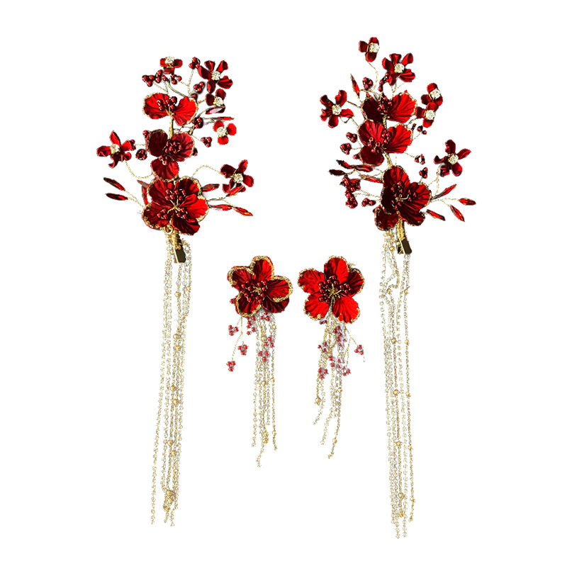Korean-style handmade tassel hair bridal headdress red toasting clothes hair accessories modeling design studio Xiuhe accessories
