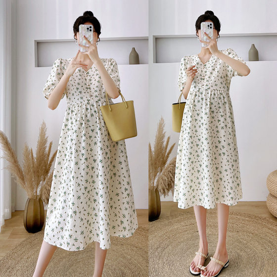 Pregnancy and lactation dual-purpose dress spring and summer long floral skirt high-end fashion pregnant women summer dress