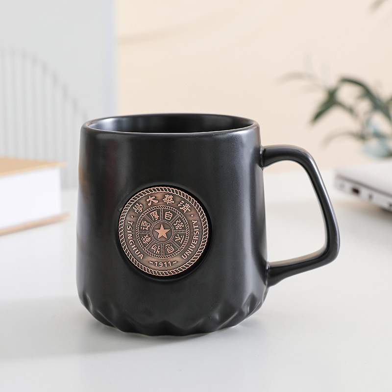 Peking University copper brand fish scale pattern mug can be customized logo copper seal coffee cup holiday gift water cup gift gift