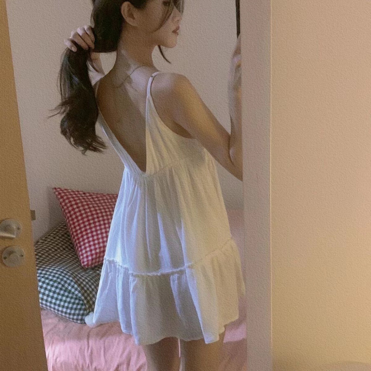 Pure Desire Ice Silk Pajamas Women's Spring New Sexy Temptation Beautiful Back Sling Nightgown Private Interior Pajamas Home Clothes