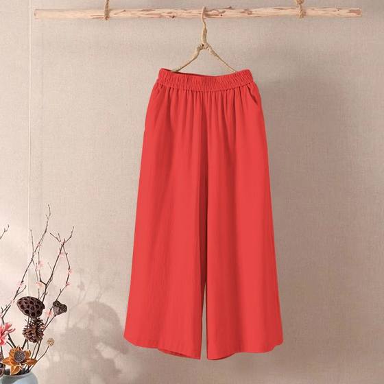 Summer Cotton and Linen Wide-leg Pants Women's Summer New Korean-style Loose plus size Casual Pants All-match Outer Wear Capri Pants