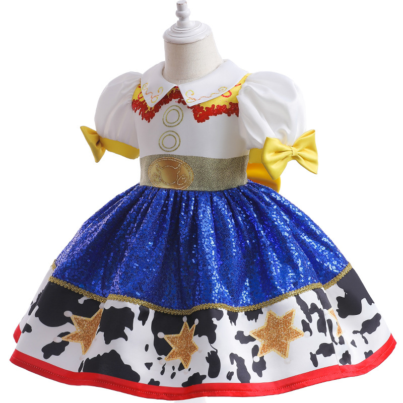 Children's Stage Performance Dress Toy Story cosplay Tracy Color Contrast Dress Lapel Children's Dress