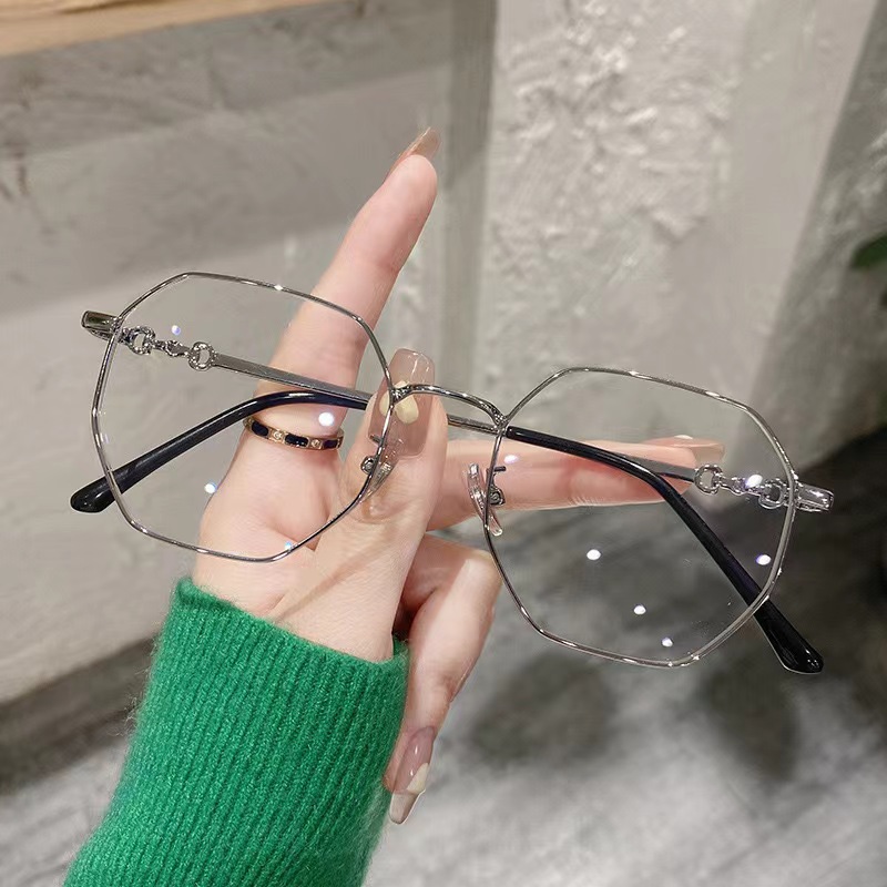 New ultra-light gold polygonal plain glasses frame women's tremolo small red book with anti-blue light flat mirror