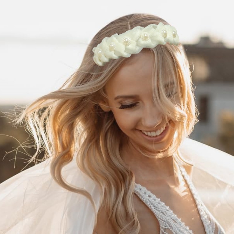 New European and American cross-border hot selling bridal hair accessories women's pearl fabric twist braid hair band mesh all-match hair band