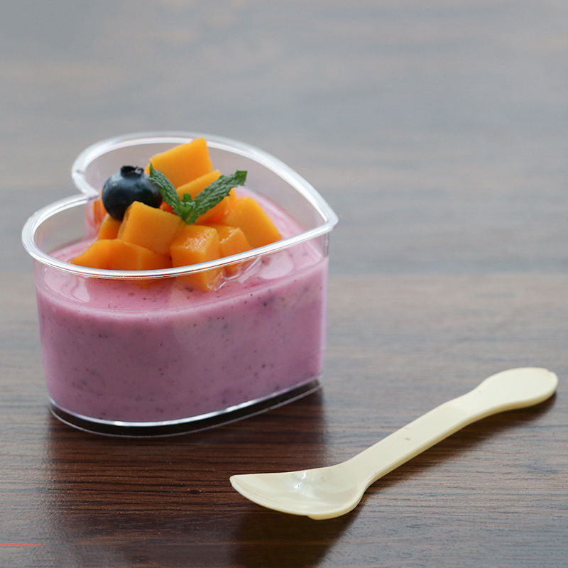 Manufacturer in stock slim Crystal mud transparent disposable ps plastic heart-shaped dessert cake mousse cup 150ml