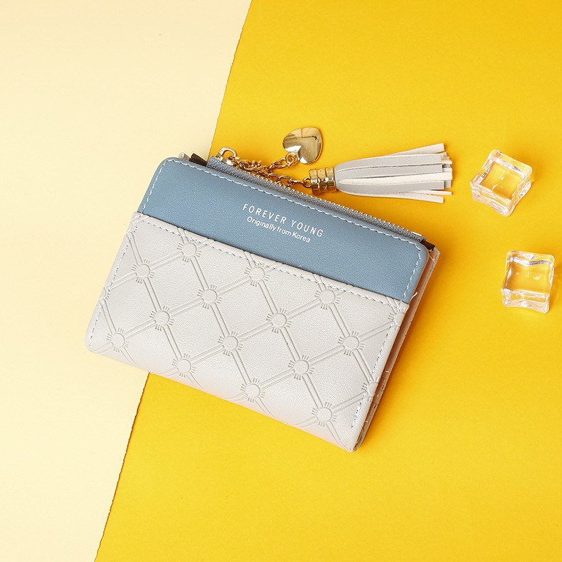 2022 Nueva billetera corta con cremallera para mujer, estilo coreano, con borlas, monedero sencillo que combina con todo, bolso de mano para mujer_voghion.com