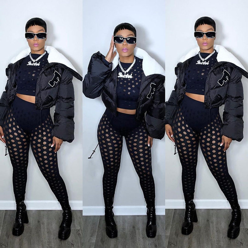 Q22TP392 European and American women's clothing 2022 autumn and winter New Fashion solid color embroidery North American small stand collar casual cot_voghion.com