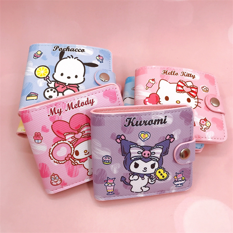 New PU Short 2 Fold Wallet Love Bow PC Dog Kulomi Gemini with Button Card Holder Wallet