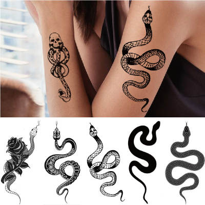 New Snake Tattoo Sticker Dark Tide Cool Flower Arm Black Mamba Dead Man Snake Skull Tattoo Sticker