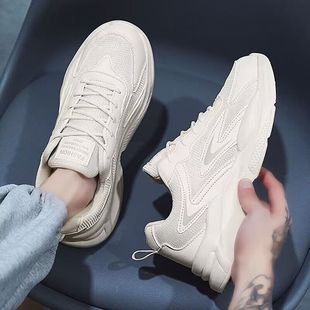 Men's Shoes Summer New Breathable Mesh Shoes Men's Sneakers Korean-style All-match White Shoes Thickness Running Casual Shoes