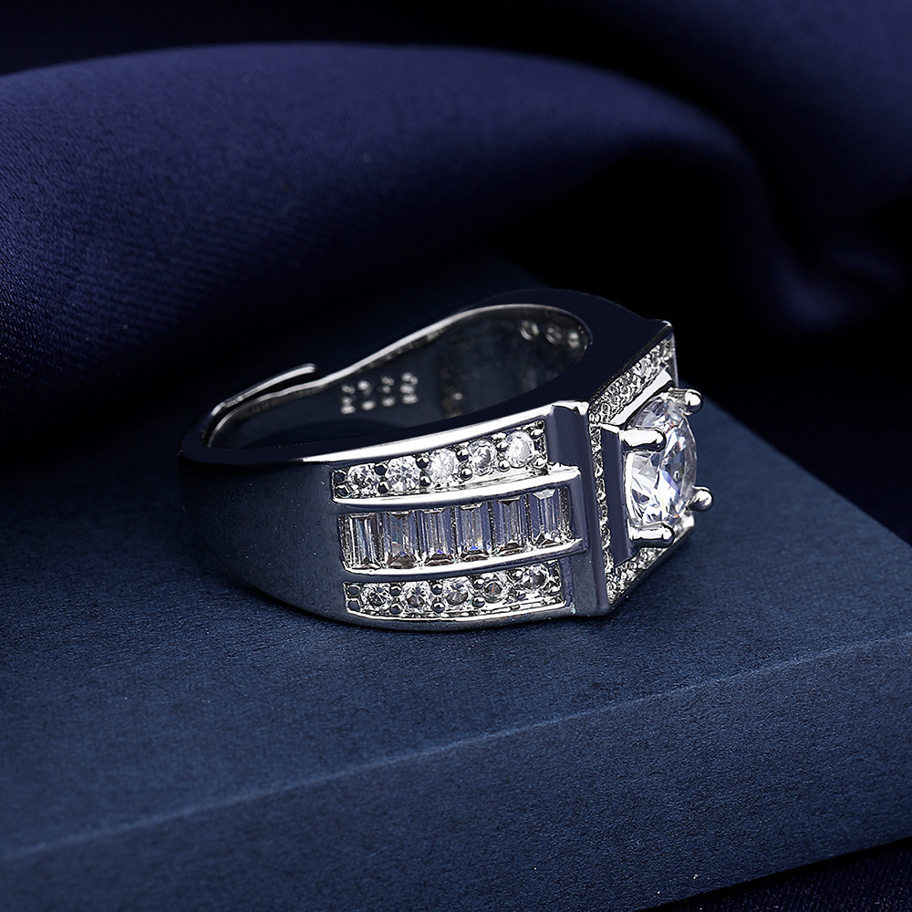 Cross-border wish best selling jewelry luxury set ladder square European and American men's diamond ring fashion new wedding ring spot wholesale