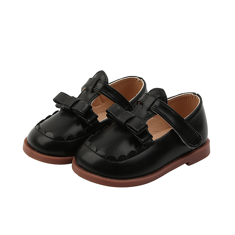 Girls' Leather Shoes Korean Style Spring and Autumn 2023 New Baby Girl Bow Princess Shoes Solid Color Soft-soled Casual Shoes