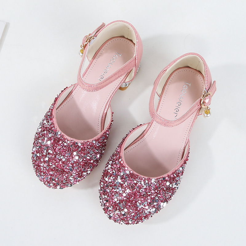 Girls' silver princess shoes children's high heel toe shoes student performance shoes catwalk piano performance shoes summer sandals