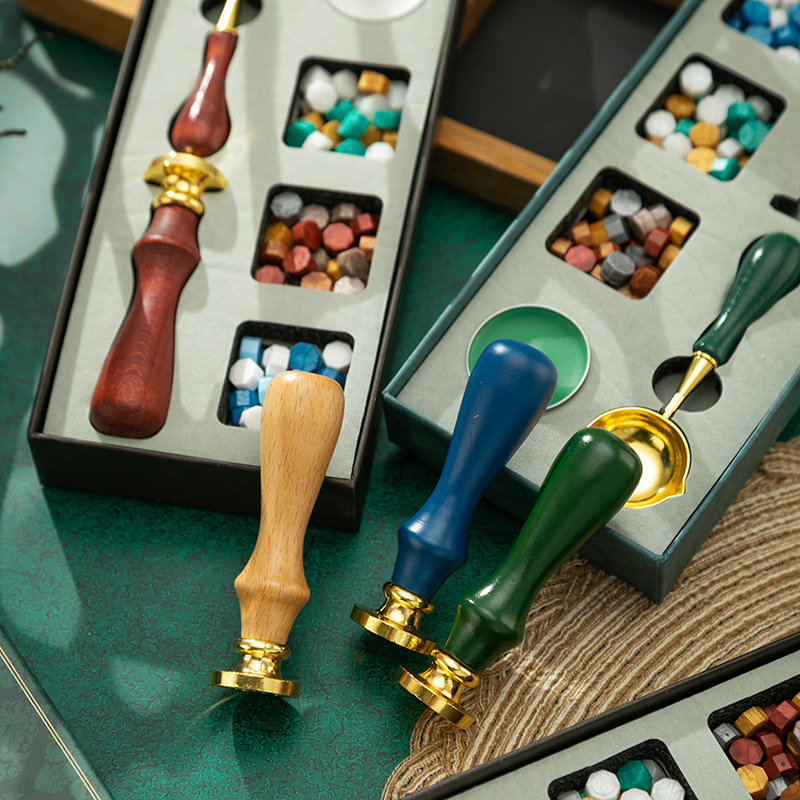 Direct Supply of Antique Enamel Stamp Set Gift Box, European Style Enamel Wax Pellet Stamp Head Enamel Seal Full Set Wholesale