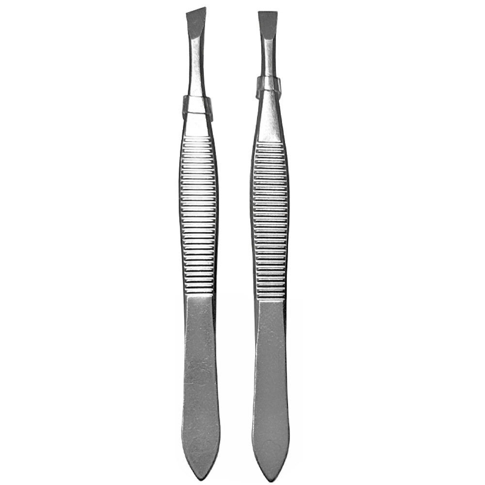 Beauty makeup tool flat oblique mouth stainless steel shock stripe horizontal pattern eyebrow clip eyebrow clamp open clamp tweezers