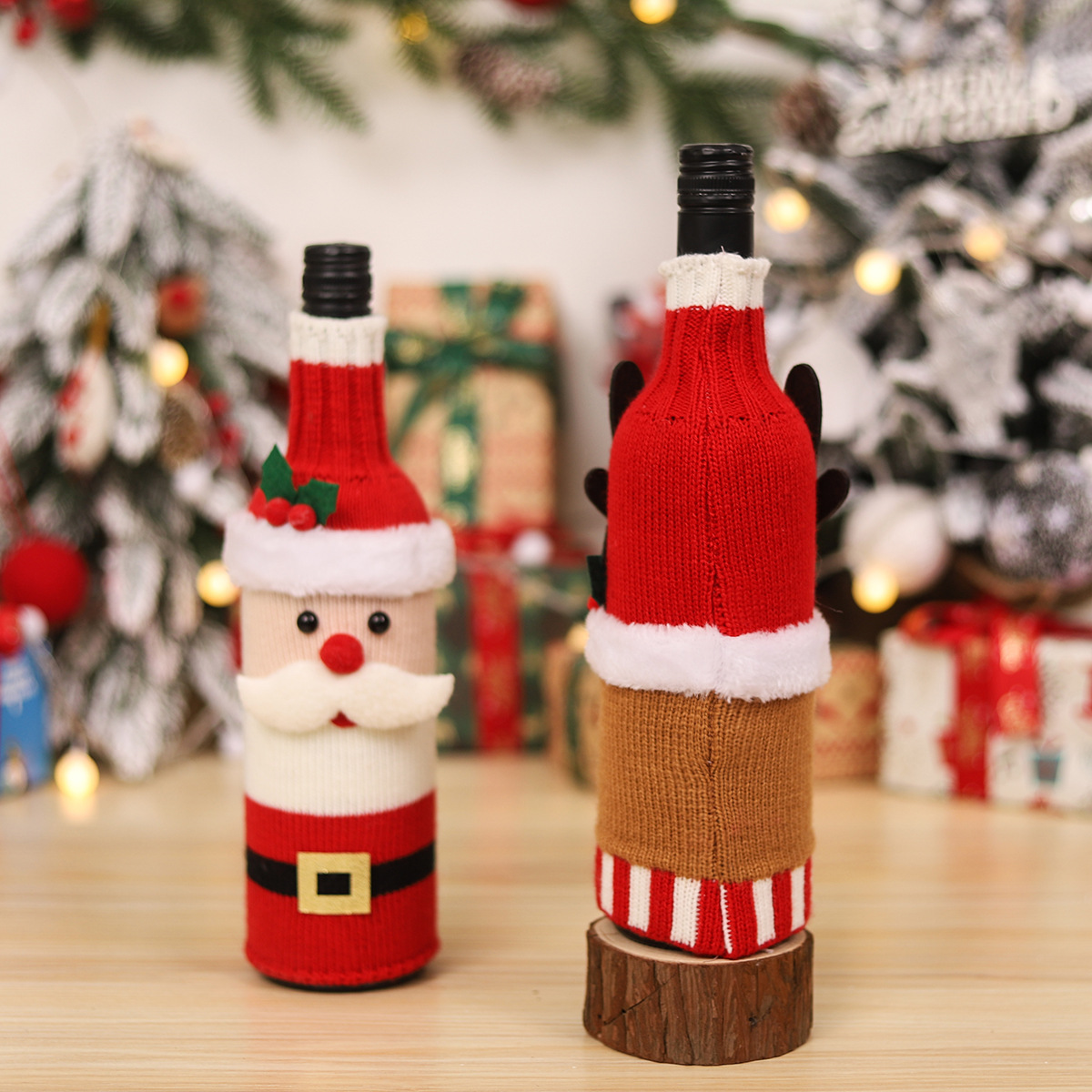 Mingguan New Product Christmas Decoration Knitted Wool Belt Old Man Red Wine Bottle Cover Table Decoration Kitchen Decoration