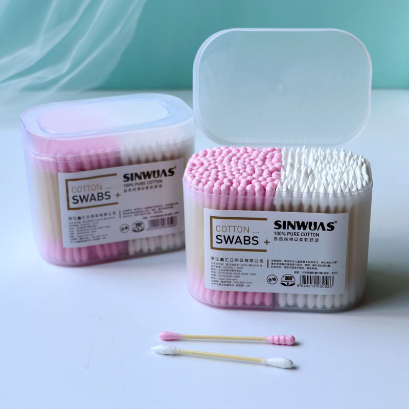 200 Boxed Cosmetic Beauty Tools 500 Pack Disposable Cotton Stick Bamboo Stick Cotton Round Pointed Makeup Remover Cotton Stick