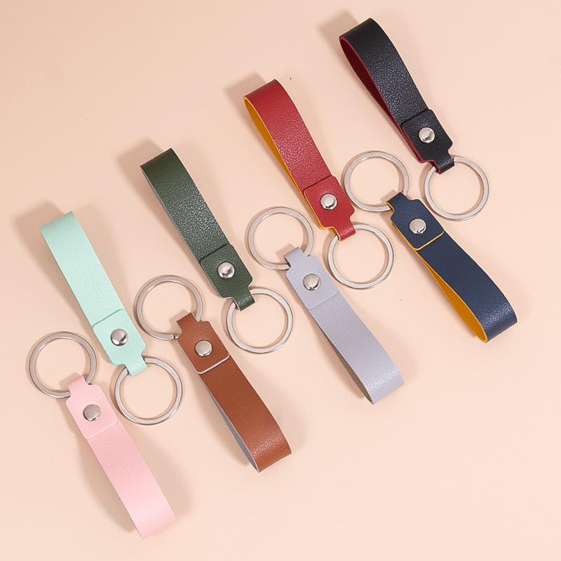 Creative double-sided leather simple key chain pu multifunctional car key chain personalized business small gift key ring