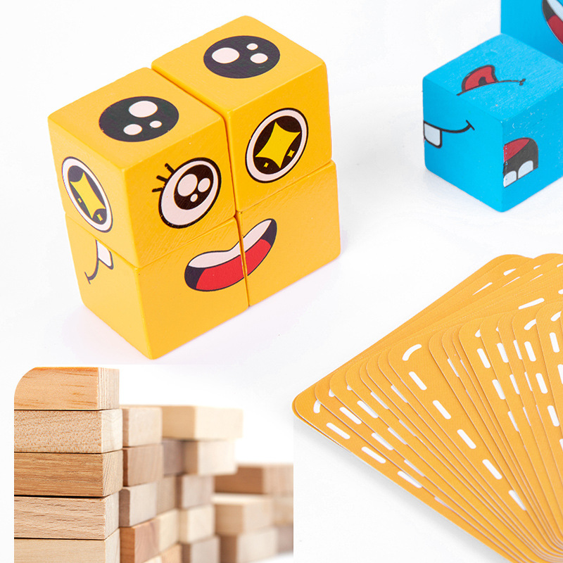 Face Cube Blocks Children's logic thinking training Yiyi parent-child game wooden challenge level toys