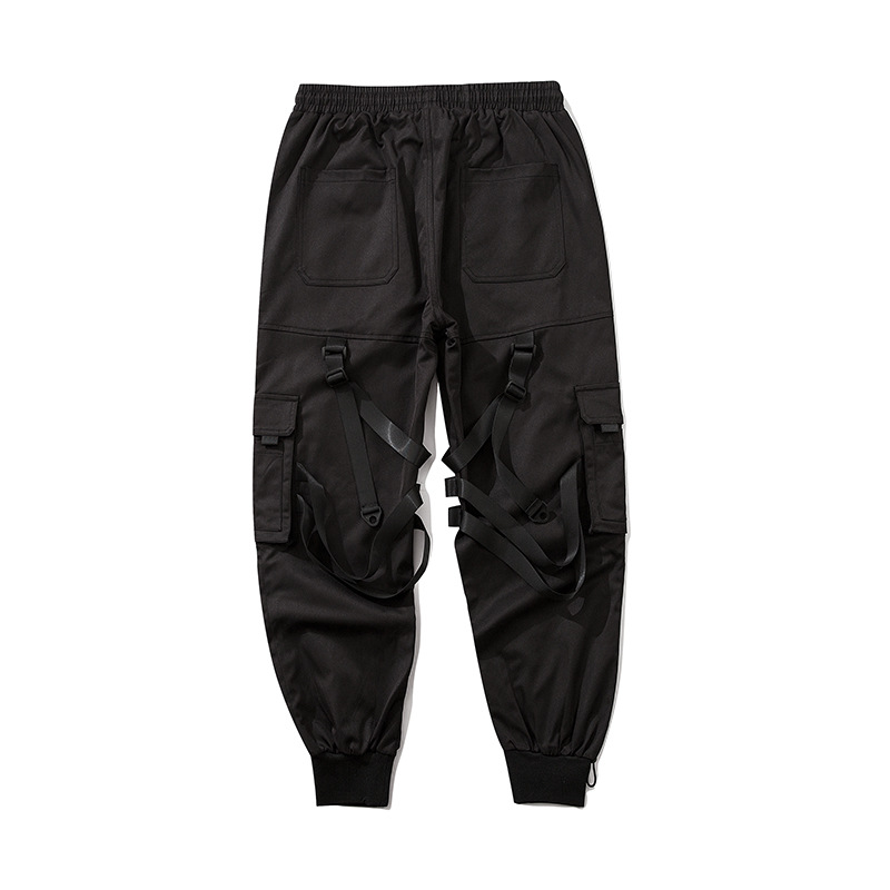 National fashion dark functional style overalls men's fashion brand loose trendy umbrella tactical multi-pocket ribbon ankle-tied pants