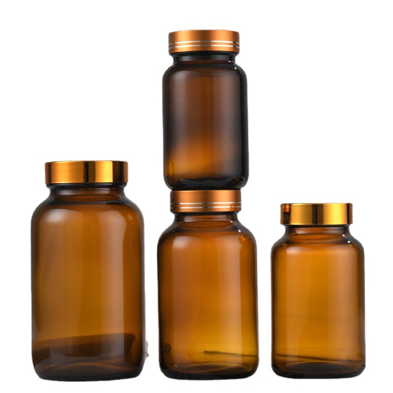 Tea dark wide mouth bottle frosted glass medicine bottle multi-specification capsule bottle 100ml300ml health care bottle wholesale