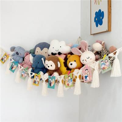 Hand-woven cotton rope net Pocket toy hammock corner net Triangle Plush toy storage swing hammock