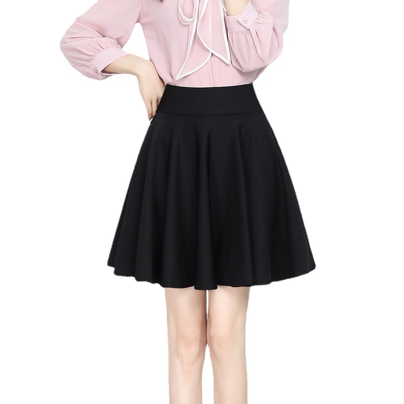 Spring and Autumn Short Skirt High Waist Skirt Anti-glare Large Swing Sun Skirt Elastic Slim Pleated Skirt Women's Black Skirt A Skirt