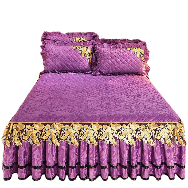 Velvet Simmons Bedspread Single Piece Cotton Thickened Crystal Velvet Bed Skirt Anti-slip Bed Cover Dust Cover 1.8 M