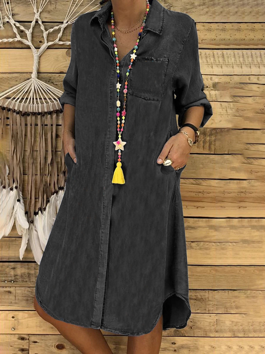 2023 Amazon European and American AliExpress wish plus size Women's Denim dress Foreign Trade Solid Color plus size Casual Dress