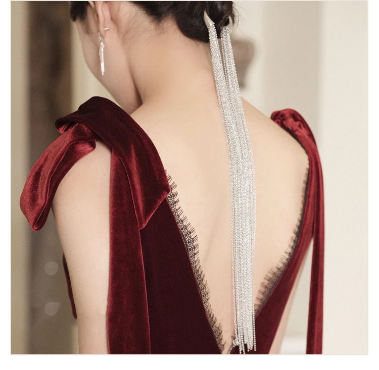 Niche high-end ultra-long tassel hair accessories women's net red 2022 New exaggerated temperament back head bride headdress