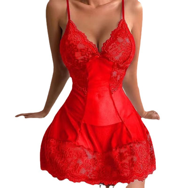 Commerce extérieur transfrontalier lingerie sexy européenne et américaine bretelles sexy chemise de nuit en maille de dentelle pour femmes vêtements de maison costume sexy en gros_voghion.com
