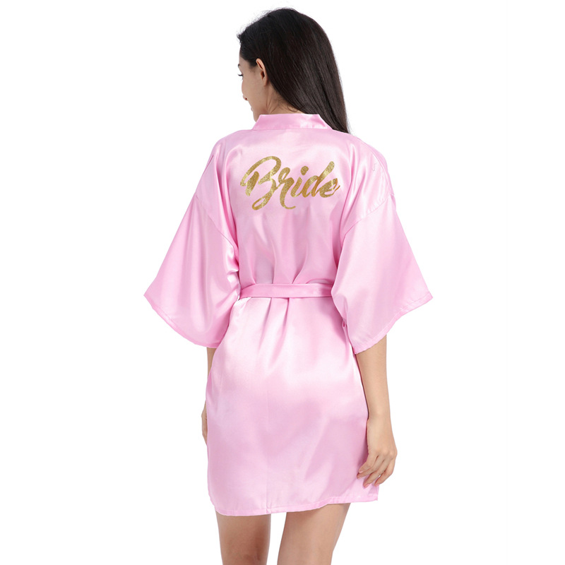 Women's Wedding Makeup Gown Hot Stamping Gold Bride Nightgown Women's Summer Thin Cardigan High-grade Bride Morning Gown