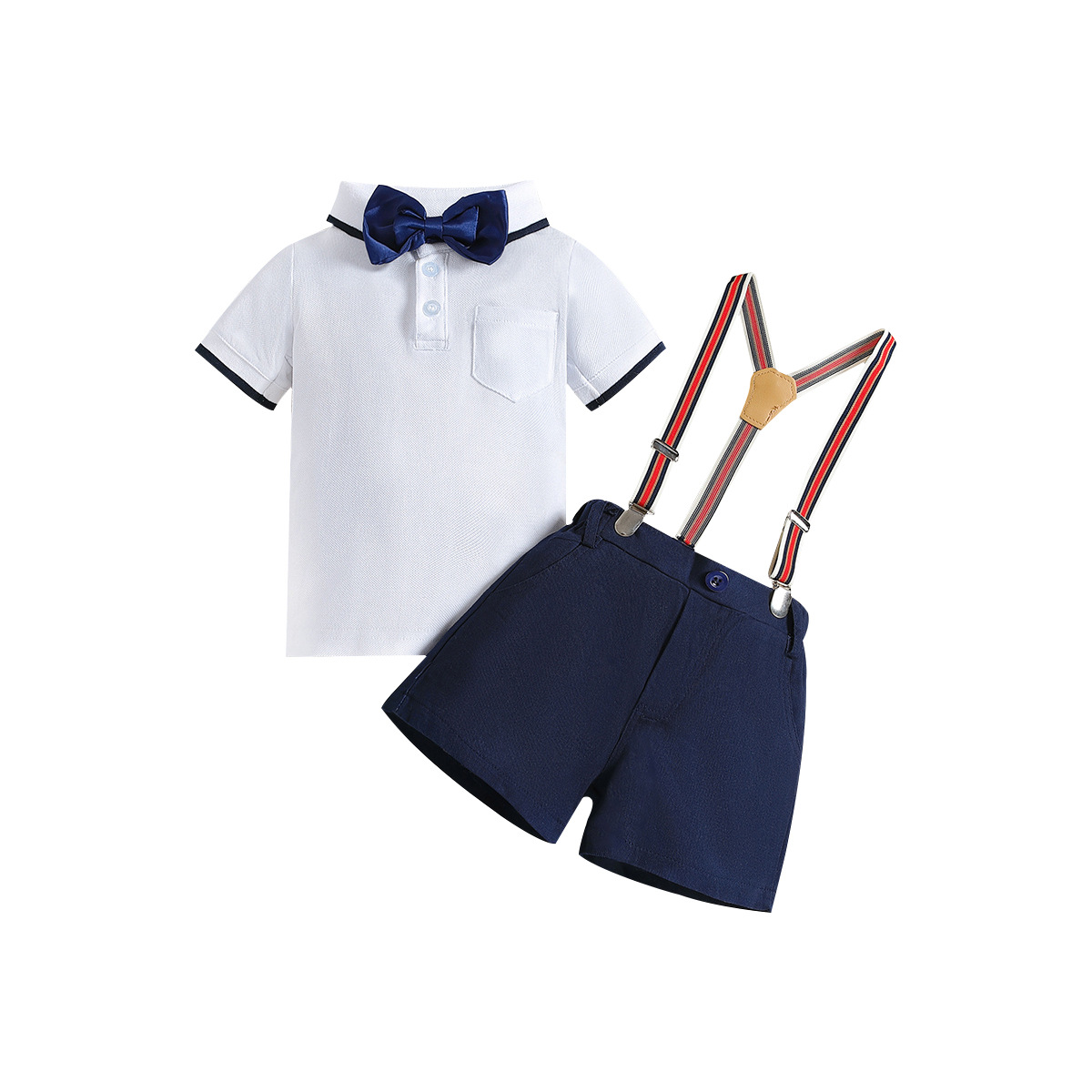 samgamibaby summer children's clothing ins boys' handsome gentleman suit lapel top + suspender shorts