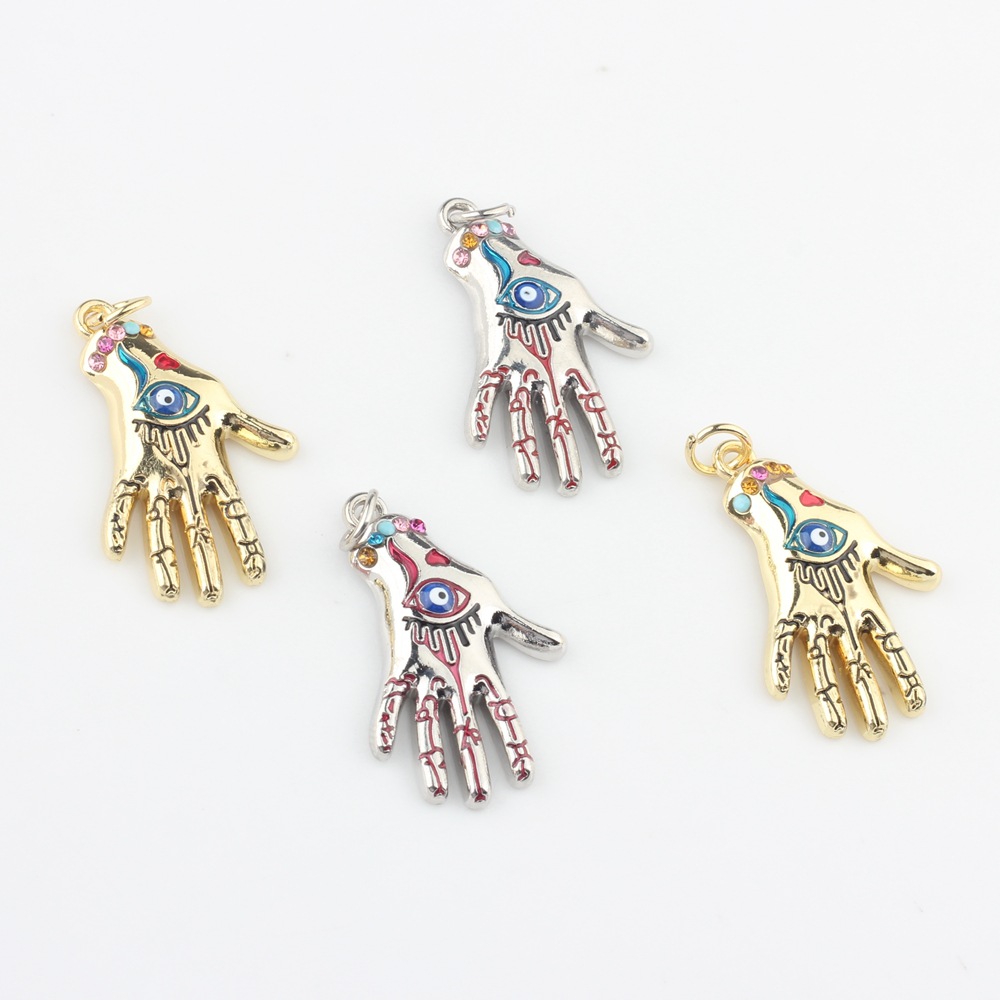 European and American alloy dripping oil point diamond palm finger small pendant pendant DIY popular fashion earrings jewelry accessories