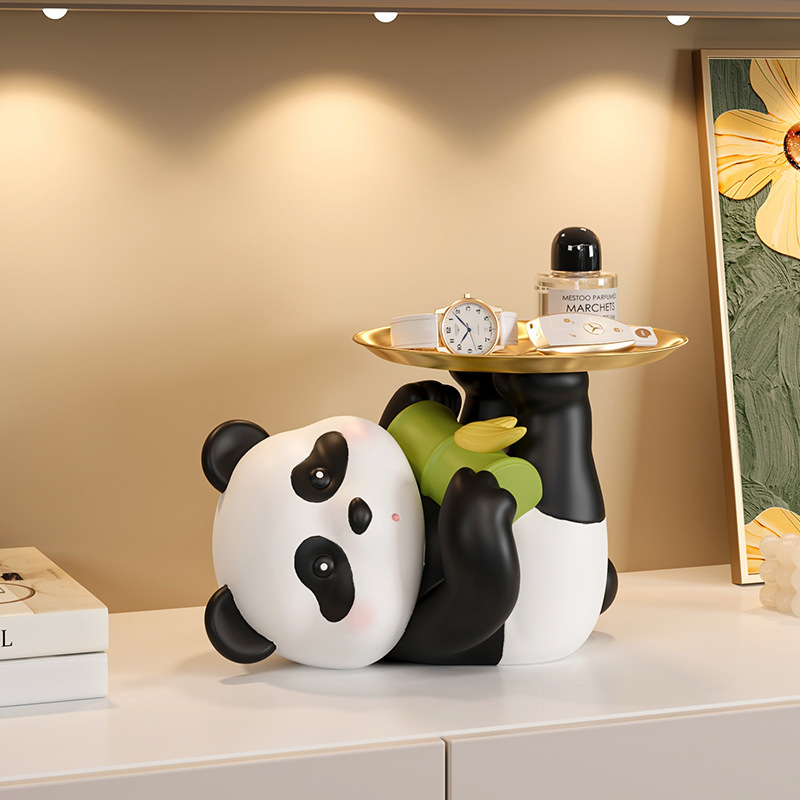 Cute panda decoration key storage living room home decoration creative gift wine cabinet entrance tray