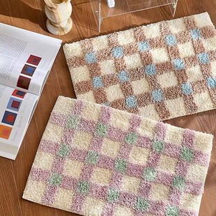 ins style flocking bedside mat carpet bedroom living room non-slip bathroom decorative carpet chess plate grid long velvet mat