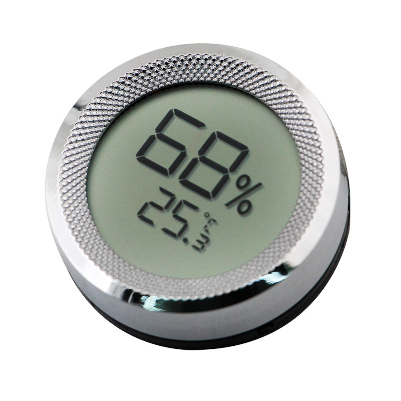 Electronic digital display thermohygrometer metal round thermometer hygrometer for cigar box