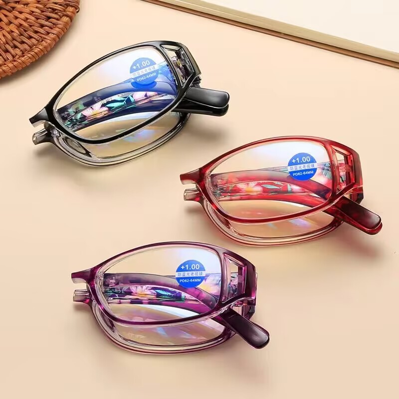 Popular printed folding reading glasses lightweight portable HD anti-blue light reading glasses for men and women old glasses wholesale