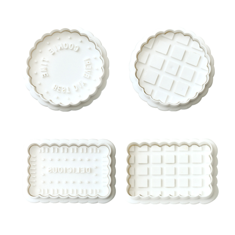 Waffle Biscuit Cut Press Mold Four-piece Set Press Stamp Home Handmade Baking Pattern Biscuit Plaid Biscuit