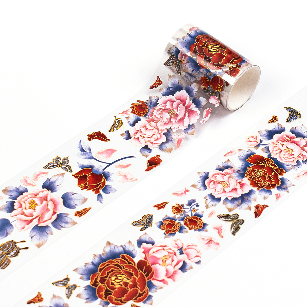 Ancient Style flow hemp Journal tape pet bamboo collage handmade diy Laser bronzing Flowers series and paper journal wholesale
