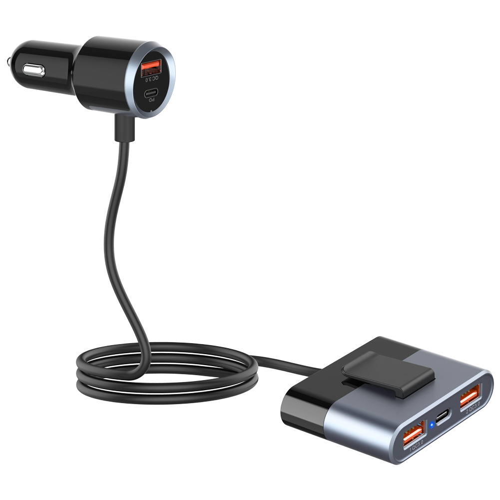 Car charger super fast charging multi-port one drag five front and rear seat charging car mobile phone charger manufacturers wholesale