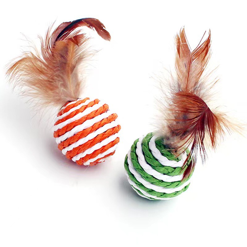 Cat Toy Sisal Ball Feathered Cat Teething Resistant Toy Cat Scratching Ball Amusing Cat Pet Supplies