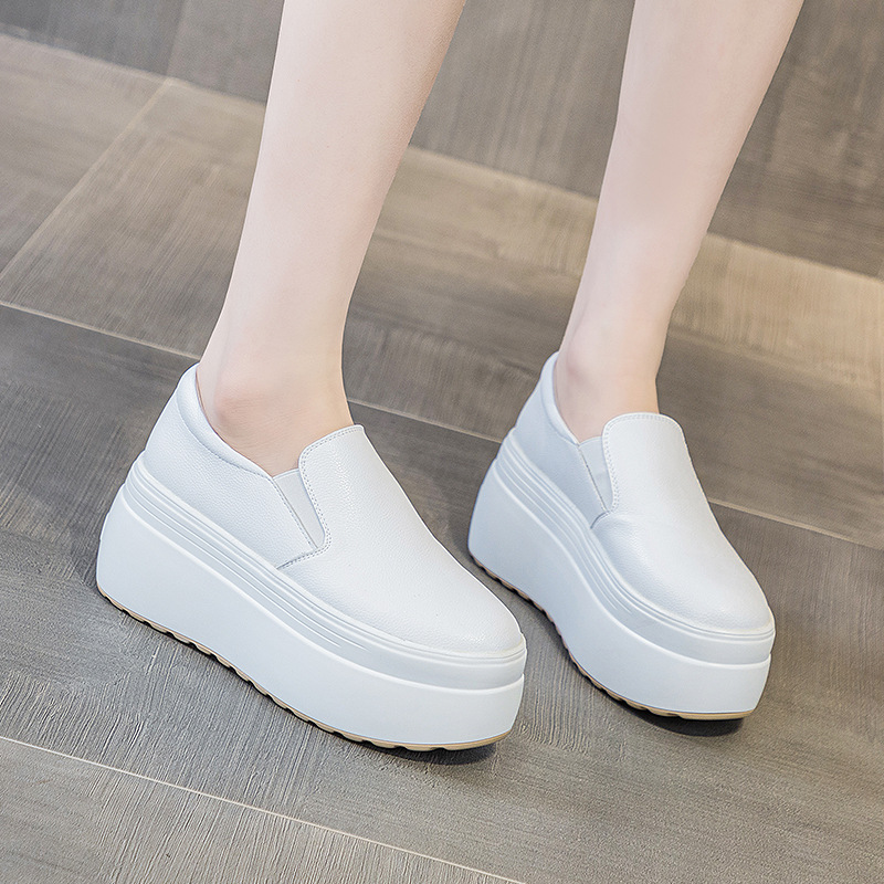 Slip-on White Shoes Women's 2023 Spring New Thick-soled Heightened Women's Shoes Casual All-match Platform Loafy Lazy