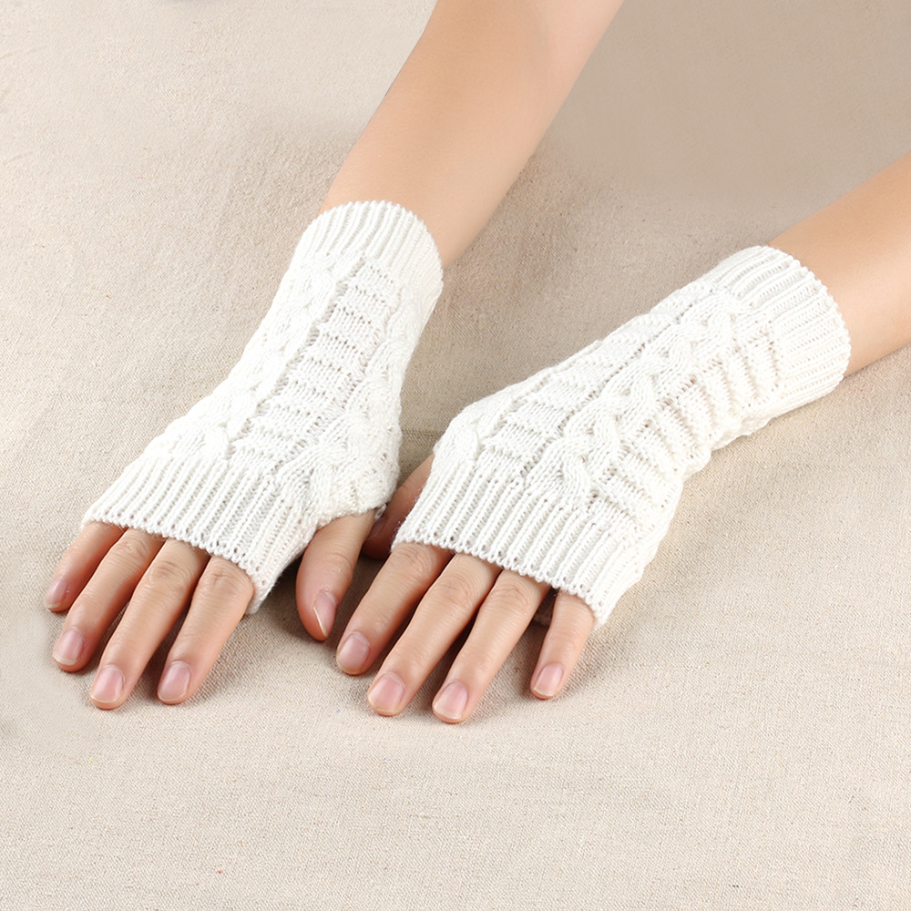 Winter Open Finger gloves Women's Computer Short gloves Warm Lengthened gloves Japanese and Korean Popular Half Finger Wool Flat Mouth gloves_voghion.com