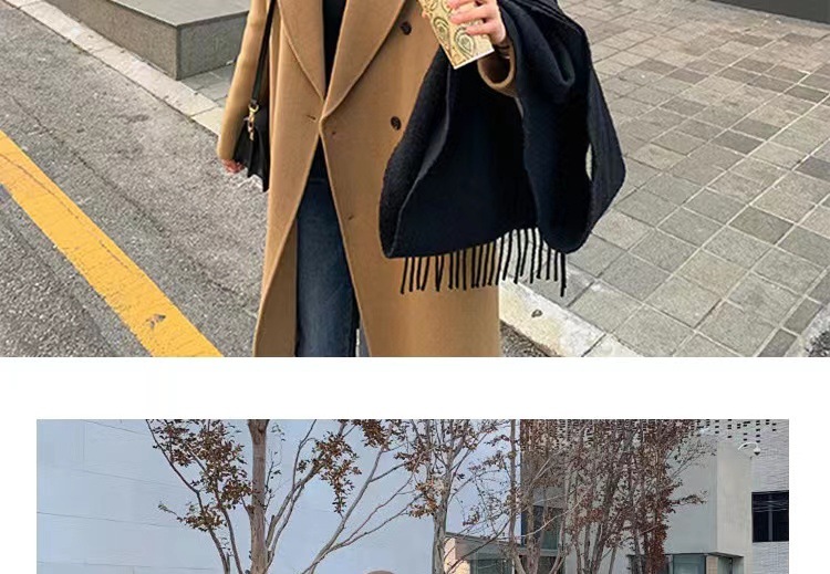 2022 Camel Woolen Coat Women's Mid-length Autumn and Winter Elegant Korean Fashion Double-breasted Woolen Coat Trendy_voghion.com