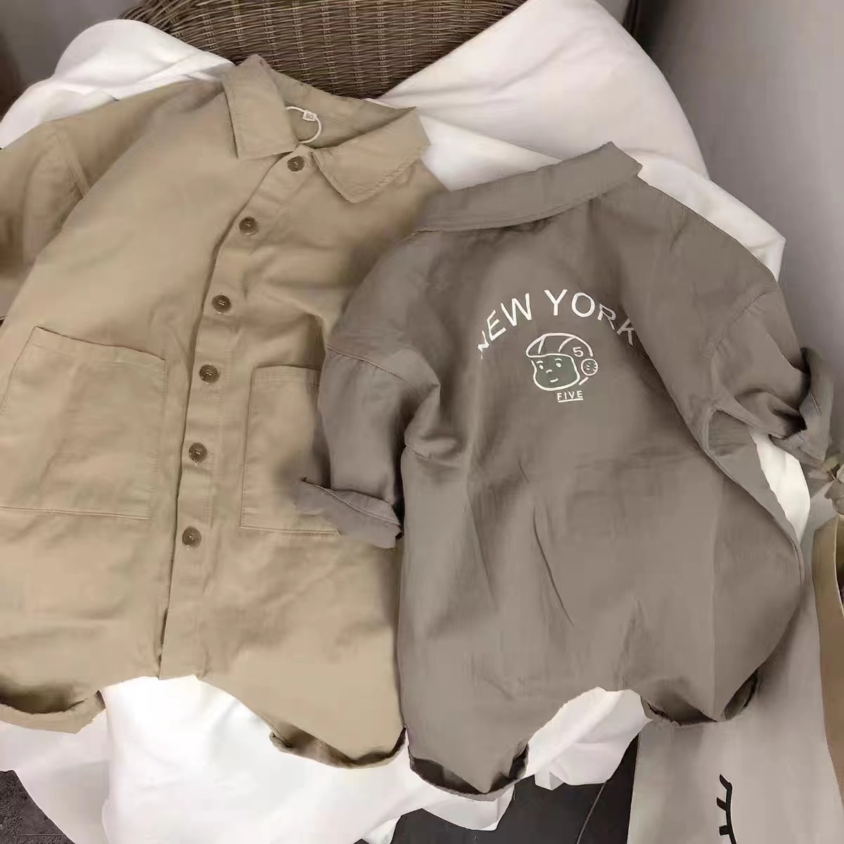 韓版ins工裝單排扣連體長爬翻領洋氣酷帥男女寶寶春秋百搭休閒衫