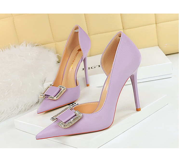 Slim side hollowed-out high heels for women slim heels super high heels rhinestone buckle single shoes_voghion.com